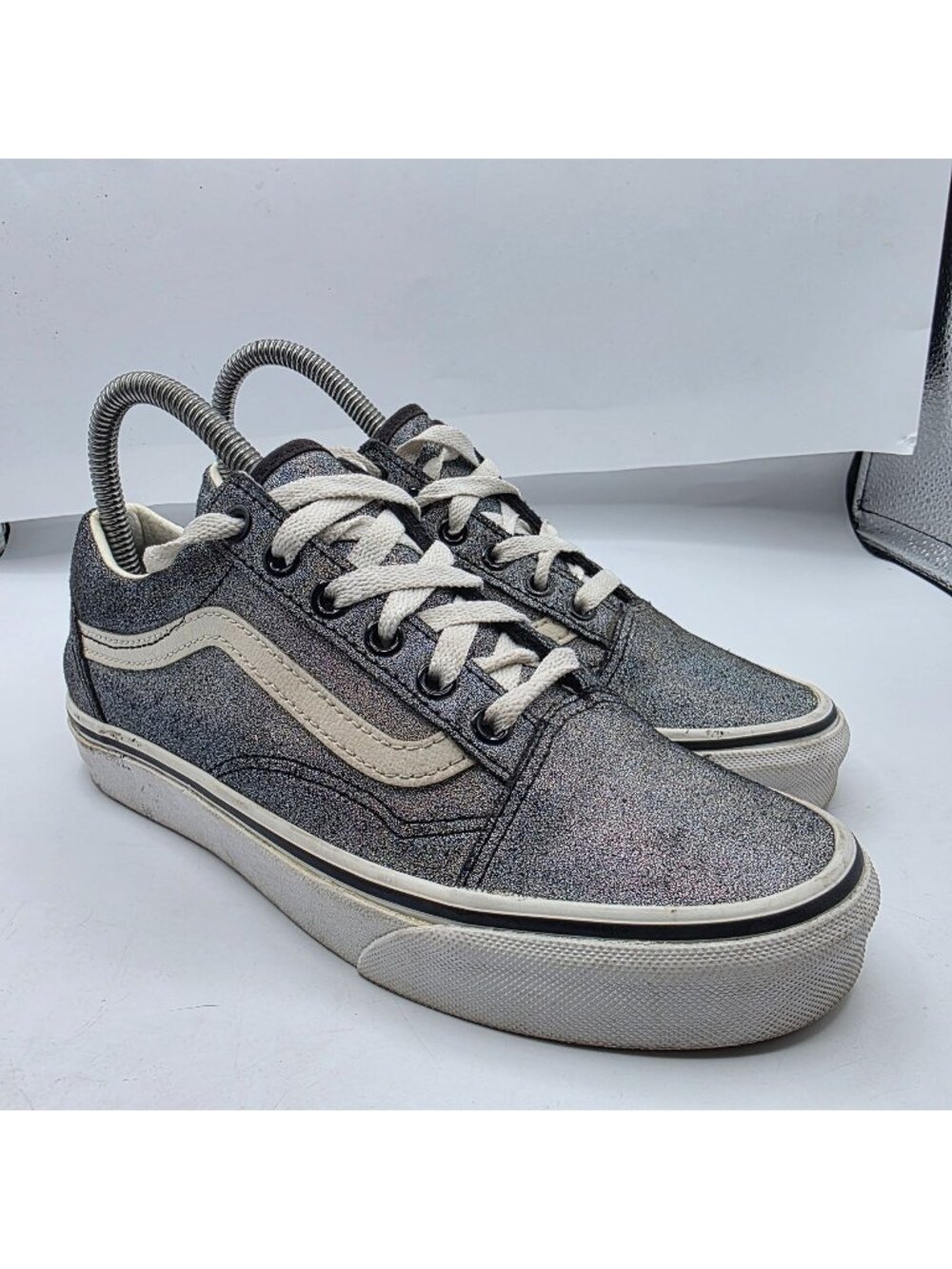 Vans Old Skool Prism Womens Size 6.5 Silver Glitter Casual Skate Shoes Walking